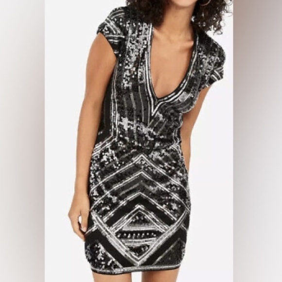 Express Dresses & Skirts - Express sequined deep V minidress, Small